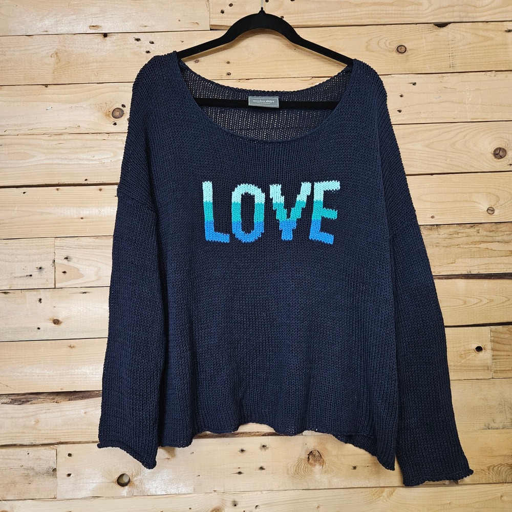 Wooden Ships LOVE Ombre Knit Sweater Navy Blue Cotton Blend Oversized M / L